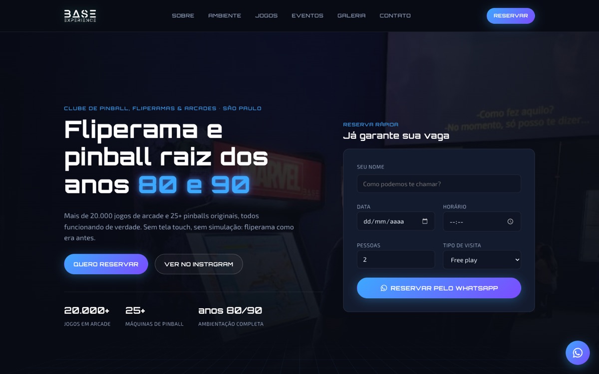 Site da Base Experience aberto no computador
