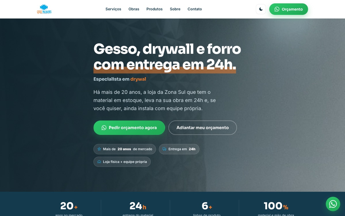 Site da Gesso Palmares aberto no computador