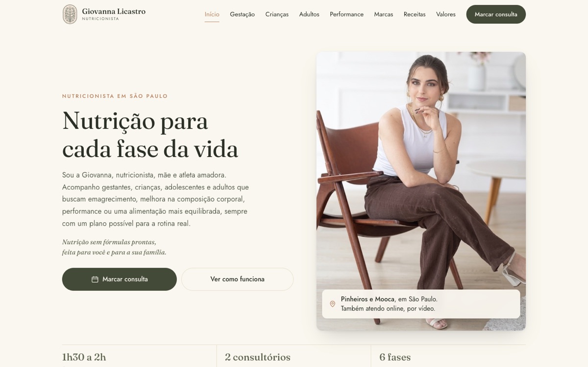 Site da nutricionista Giovanna Licastro aberto no computador